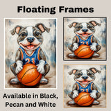 American Staffordshire Terrier Basketball Wall Art Sports Dog Print for Boys Room & Game Room Decor – Ready to Hang Canvas Wrap, Floating Frame or Rolled Canvas