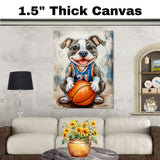 American Staffordshire Terrier Basketball Wall Art Sports Dog Print for Boys Room & Game Room Decor – Ready to Hang Canvas Wrap, Floating Frame or Rolled Canvas
