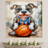 American Staffordshire Terrier Basketball Wall Art Sports Dog Print for Boys Room & Game Room Decor – Ready to Hang Canvas Wrap, Floating Frame or Rolled Canvas