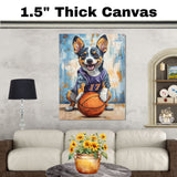 Australian Cattle Dog Basketball Wall Art Sports Dog Print for Boys Room & Game Room Decor – Ready to Hang Canvas Wrap, Floating Frame or Rolled Canvas