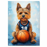 Australian Terrier Basketball Wall Art Sports Dog Print for Boys Bedroom & Game Room Decor – Ready to Hang Canvas Wrap, Floating Frame or Rolled Canvas