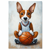 Basenji Basketball Wall Art Sports Dog Print for Boys Bedroom & Game Room Decor – Ready to Hang Canvas Wrap, Floating Frame or Rolled Canvas
