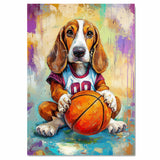 Basset Hound Basketball Wall Art Print Sports Themed Dog Artwork for Bedroom Living Room and Game Room Ready to Hang Canvas or Framed Decor Gift for Dog Lovers