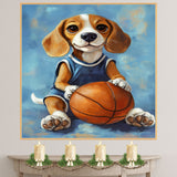 Beagle Basketball Player Wall Art Print Sports Dog Decor for Boys Game Room Gift for Dog Lovers Ready to Hang Canvas or Framed Artwork