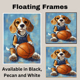 Beagle Basketball Player Wall Art Print Sports Dog Decor for Boys Game Room Gift for Dog Lovers Ready to Hang Canvas or Framed Artwork