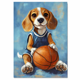 Beagle Basketball Player Wall Art Print Sports Dog Decor for Boys Game Room Gift for Dog Lovers Ready to Hang Canvas or Framed Artwork