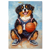 Bernese Mountain Dog Basketball Wall Art Print Sports Room Decor for Boys Bedroom Athletic Dog Artwork Gift Ready to Hang Canvas or Framed Artwork