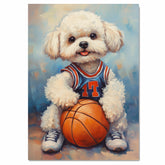 Bichon Frise Basketball Wall Art Print Sports Theme Dog Decor for Kids Playroom or Game Room Gift Ready to Hang Canvas or Framed Artwork