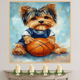 Biewer Terrier Basketball Wall Art Print Sports Theme Dog Decor for Kids Playroom Gift Ready to Hang Canvas or Framed Artwork