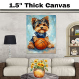 Biewer Terrier Basketball Wall Art Print Sports Theme Dog Decor for Kids Playroom Gift Ready to Hang Canvas or Framed Artwork