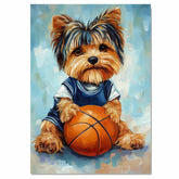 Biewer Terrier Basketball Wall Art Print Sports Theme Dog Decor for Kids Playroom Gift Ready to Hang Canvas or Framed Artwork