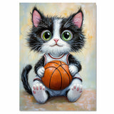 Tuxedo Cat Basketball Wall Art Print Sports Decor for Boys Game Room Athletic Black and White Cat Artwork Gift Ready to Hang Canvas or Framed Artwork