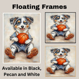 Australian Shepherd Basketball Wall Art Print Sports Room Decor for Kids Game Room or Playroom Gift Ready to Hang Canvas or Framed Artwork