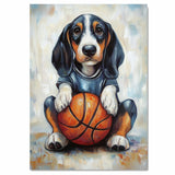 Bluetick Coonhound Basketball Wall Art Print Sports Decor for Boys Game Room Athletic Hunting Dog Artwork Gift Ready to Hang Canvas or Framed Artwork