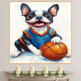 Boston Terrier Basketball Wall Art Canvas Print Sports Decor for Boys Game Room Gift Ready to Hang Canvas or Framed Artwork