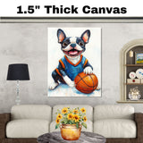 Boston Terrier Basketball Wall Art Canvas Print Sports Decor for Boys Game Room Gift Ready to Hang Canvas or Framed Artwork