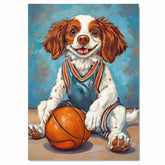 Brittany Spaniel Basketball Wall Art Print Sports Theme Pet Decor for Kids Game Room or Living Room Gift Ready to Hang Canvas or Framed Artwork