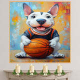 Bull Terrier Basketball Wall Art Print Sports Decor for Boys Bedroom or Home Game Room Gift Ready to Hang Canvas or Framed Artwork