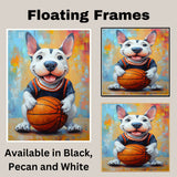 Bull Terrier Basketball Wall Art Print Sports Decor for Boys Bedroom or Home Game Room Gift Ready to Hang Canvas or Framed Artwork