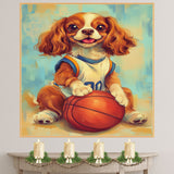 Cavalier King Charles Spaniel Basketball Wall Art Print Sports Room Decor for Kids Bedroom Gift Ready to Hang Canvas or Framed Artwork