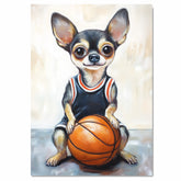 Chihuahua Basketball Wall Art Print Sports Decor for Kids Playroom or Game Room Gift Ready to Hang Canvas or Framed Artwork