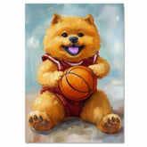Chow Chow Puppy Basketball Wall Art Print Sports Room Decor for Kids Playroom or Game Room Gift Ready to Hang Canvas or Framed Artwork