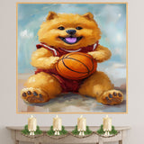 Chow Chow Puppy Basketball Wall Art Print Sports Room Decor for Kids Playroom or Game Room Gift Ready to Hang Canvas or Framed Artwork