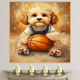 Cockapoo Puppy Basketball Wall Art Print Sports Theme Decor for Kids Playroom or Game Room Gift Ready to Hang Canvas or Framed Artwork