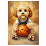Cockapoo Puppy Basketball Wall Art Print Sports Theme Decor for Kids Playroom or Game Room Gift Ready to Hang Canvas or Framed Artwork