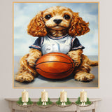 Cocker Spaniel Basketball Wall Art Print Sports Decor for Kids Room Playroom or Game Area Gift Ready to Hang Canvas or Framed Artwork