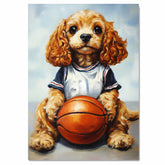 Cocker Spaniel Basketball Wall Art Print Sports Decor for Kids Room Playroom or Game Area Gift Ready to Hang Canvas or Framed Artwork