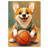 Corgi Basketball Wall Art Print Sports Decor for Boys Playroom or Game Room Gift Ready to Hang Canvas or Framed Artwork