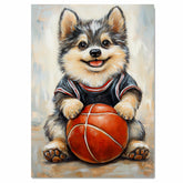 Finnish Lapphund Basketball Wall Art Print Sports Decor for Boys Bedroom or Playroom Gift Ready to Hang Canvas or Framed Artwork