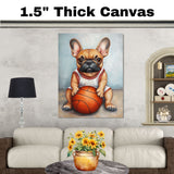 French Bulldog Basketball Wall Art Print Sports Room Decor for Boys Bedroom or Playroom Gift Ready to Hang Canvas or Framed Artwork
