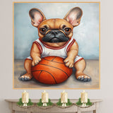 French Bulldog Basketball Wall Art Print Sports Room Decor for Boys Bedroom or Playroom Gift Ready to Hang Canvas or Framed Artwork