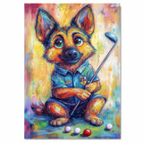 German Shepherd Painting for Dog Golf Sports Artwork for Dad's Game Room Décor Gifts for Gold Lovers on Ready to Hang 1.5" Thick Canvas Wrap, Floating Framed Canvas, Flat Rolled Canvas
