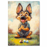 German Shepherd Dog Art for Golf Sports Lovers Gift for Shepherd Lovers Pet Sports Wall Décor on Ready to Hang 1.5" Thick Canvas Wrap, Floating Framed Canvas, Flat Rolled Canvas