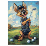 German Shepherd Golf Dog Canvas Wall Art for Pet Lovers Sports Painting for Golf Décor on Ready to Hang 1.5" Thick Canvas Wrap, Floating Framed Canvas, Flat Rolled Canvas