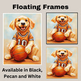 Golden Retriever Basketball Wall Art Print Sports Room Decor Gift for Dog Lovers Ready to Hang Canvas or Framed Artwork