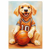 Golden Retriever Basketball Wall Art Print Sports Room Decor Gift for Dog Lovers Ready to Hang Canvas or Framed Artwork