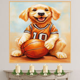Golden Retriever Basketball Wall Art Print Sports Room Decor Gift for Dog Lovers Ready to Hang Canvas or Framed Artwork