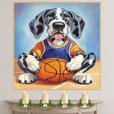 Great Dane Puppy Basketball Wall Art Print Sports Room Decor for Boys Bedroom or Home Game Room Gift Ready to Hang Canvas or Framed Artwork