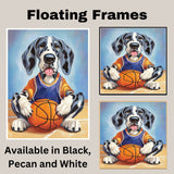 Great Dane Puppy Basketball Wall Art Print Sports Room Decor for Boys Bedroom or Home Game Room Gift Ready to Hang Canvas or Framed Artwork