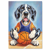Great Dane Puppy Basketball Wall Art Print Sports Room Decor for Boys Bedroom or Home Game Room Gift Ready to Hang Canvas or Framed Artwork