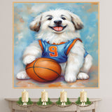 Great Pyrenees Puppy Basketball Wall Art Print Sports Room Decor for Kids Bedroom or Home Gift Ready to Hang Canvas or Framed Artwork