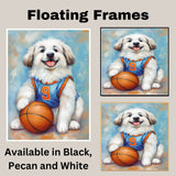 Great Pyrenees Puppy Basketball Wall Art Print Sports Room Decor for Kids Bedroom or Home Gift Ready to Hang Canvas or Framed Artwork