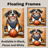 Greater Swiss Mountain Dog Basketball Wall Art 1.5 Inch Thick Canvas Print Sports Room Decor for Boys Gift for Dog Lovers Athletic Swissy Artwork
