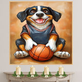 Greater Swiss Mountain Dog Basketball Wall Art 1.5 Inch Thick Canvas Print Sports Room Decor for Boys Gift for Dog Lovers Athletic Swissy Artwork
