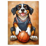 Greater Swiss Mountain Dog Basketball Wall Art 1.5 Inch Thick Canvas Print Sports Room Decor for Boys Gift for Dog Lovers Athletic Swissy Artwork