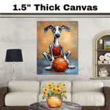 Greyhound Dog Basketball Wall Art Print Sports Decor for Boys Bedroom Gift for Fast Dog Lovers Ready to Hang 1.5 Inch Thick Canvas Artwork